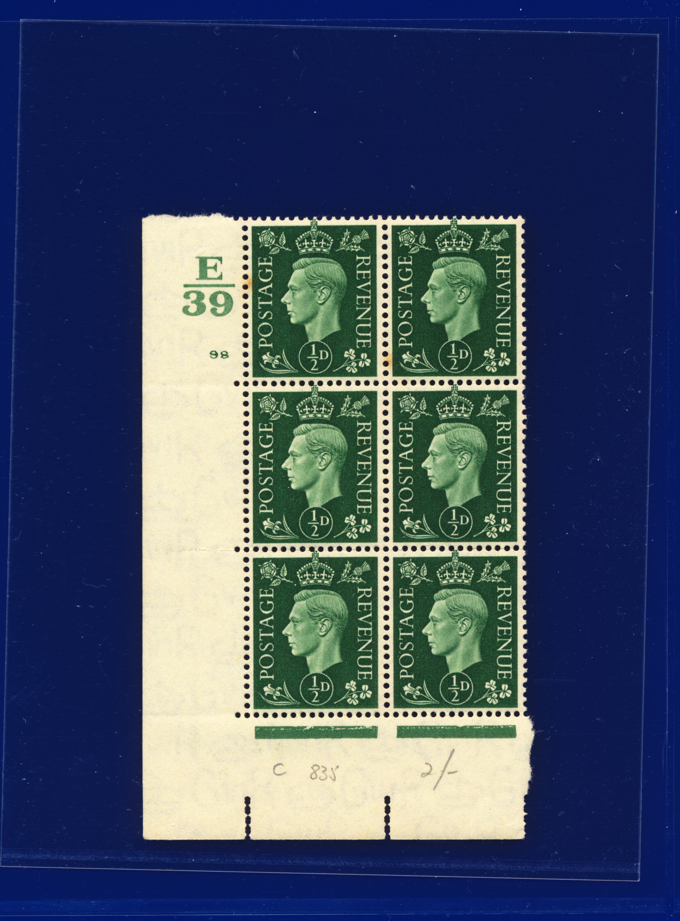 SG462 1937 1/2d verde Q1 Ctrl E39 5 (E/I) MFG/MNH elección de 12 cilindros kavx - Imagen 15 de 25