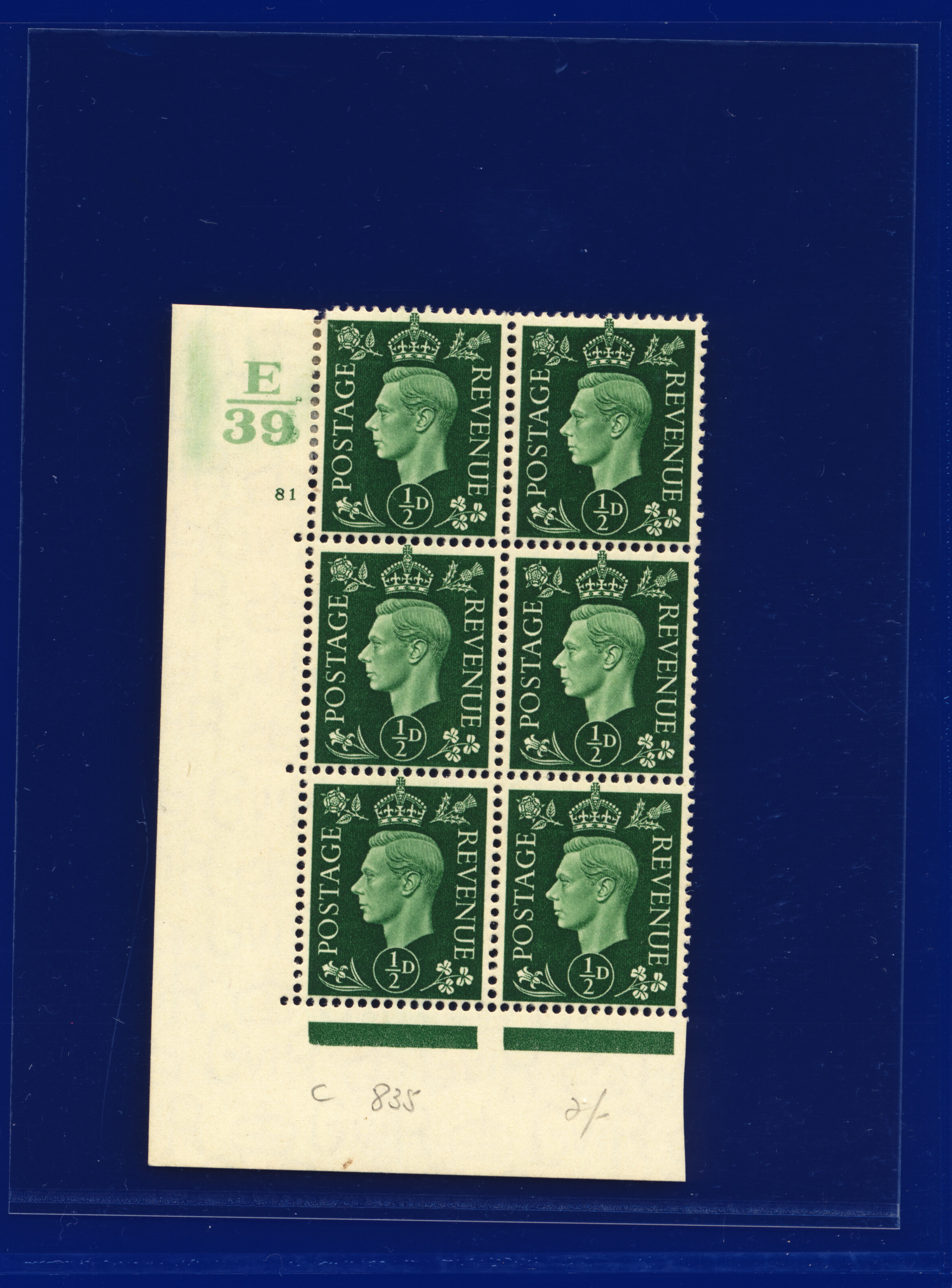 SG462 1937 1/2d verde Q1 Ctrl E39 5 (E/I) MFG/MNH elección de 12 cilindros kavx - Imagen 9 de 25