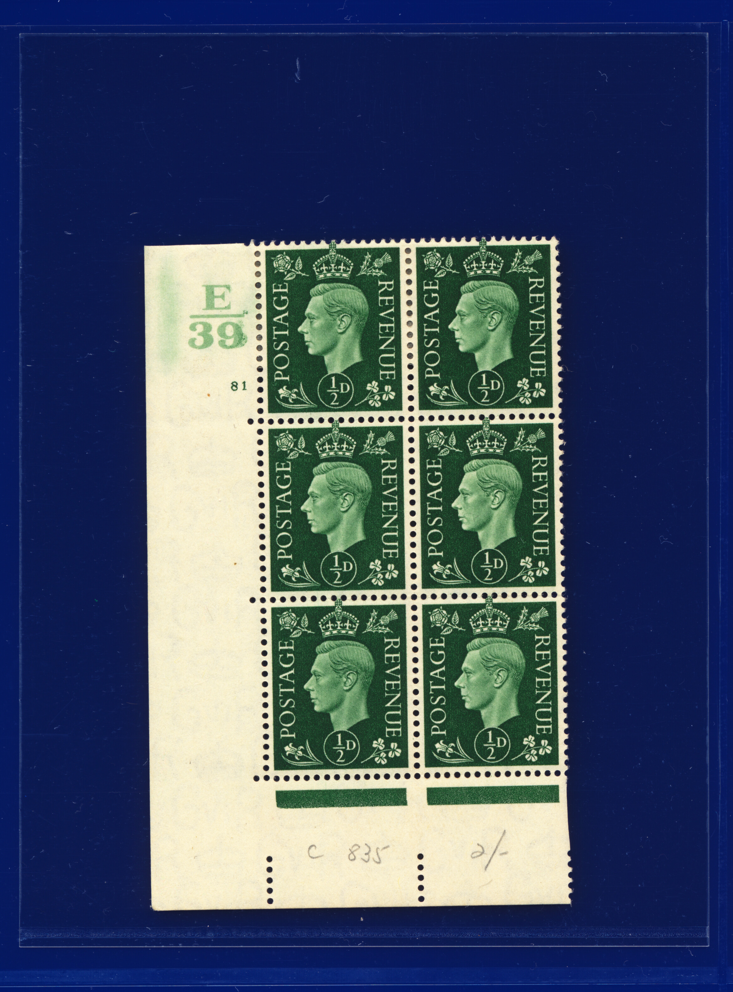SG462 1937 1/2d verde Q1 Ctrl E39 5 (E/I) MFG/MNH elección de 12 cilindros kavx - Imagen 7 de 25