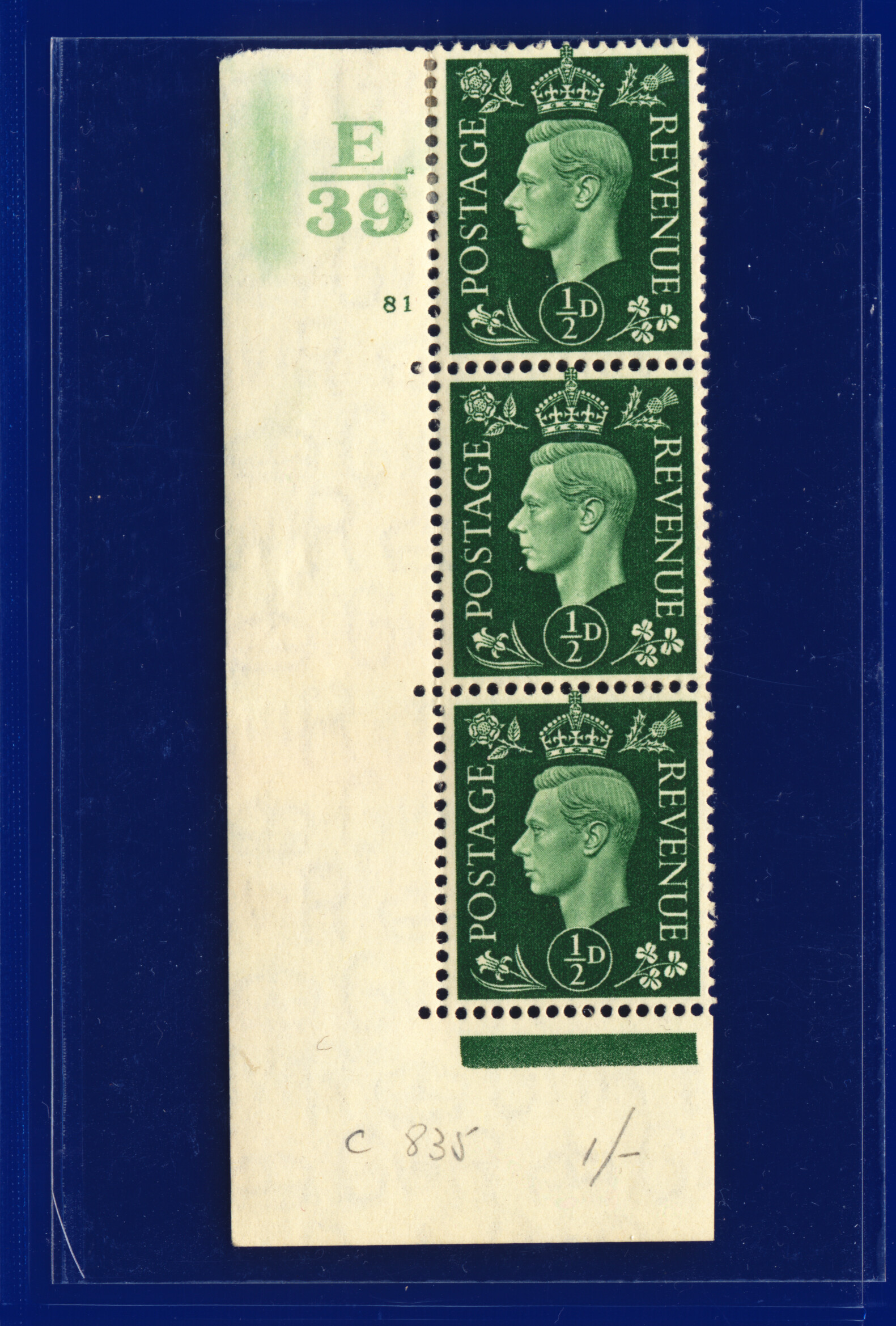 SG462 1937 1/2d verde Q1 Ctrl E39 5 (E/I) MFG/MNH elección de 12 cilindros kavx - Imagen 11 de 25