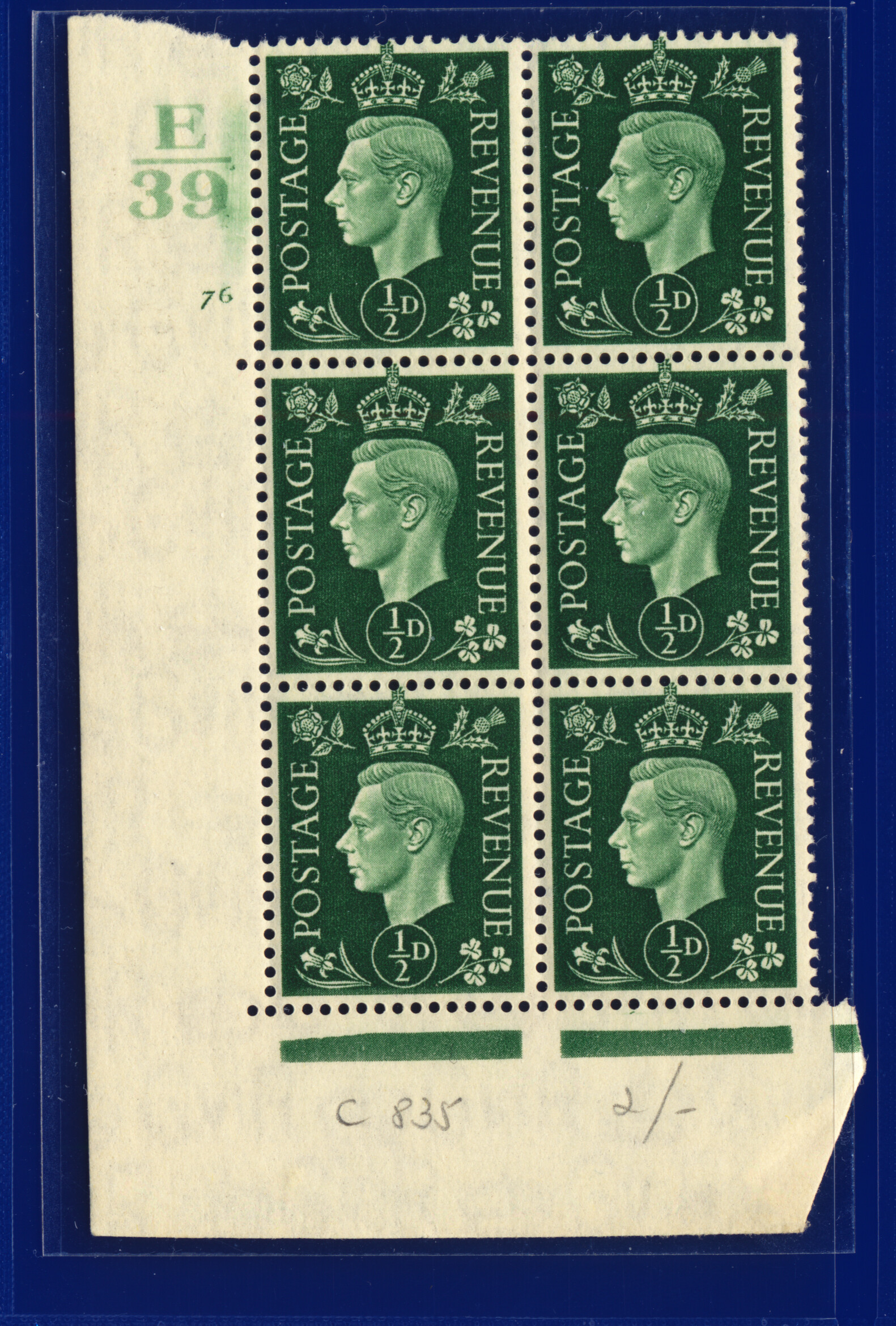 SG462 1937 1/2d verde Q1 Ctrl E39 5 (E/I) MFG/MNH elección de 12 cilindros kavx - Imagen 3 de 25